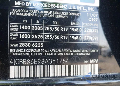 2008 Mercedes-Benz Ml 350 4Matic z USA, uszkodzony, nr VIN 4JGBB86E98A351754